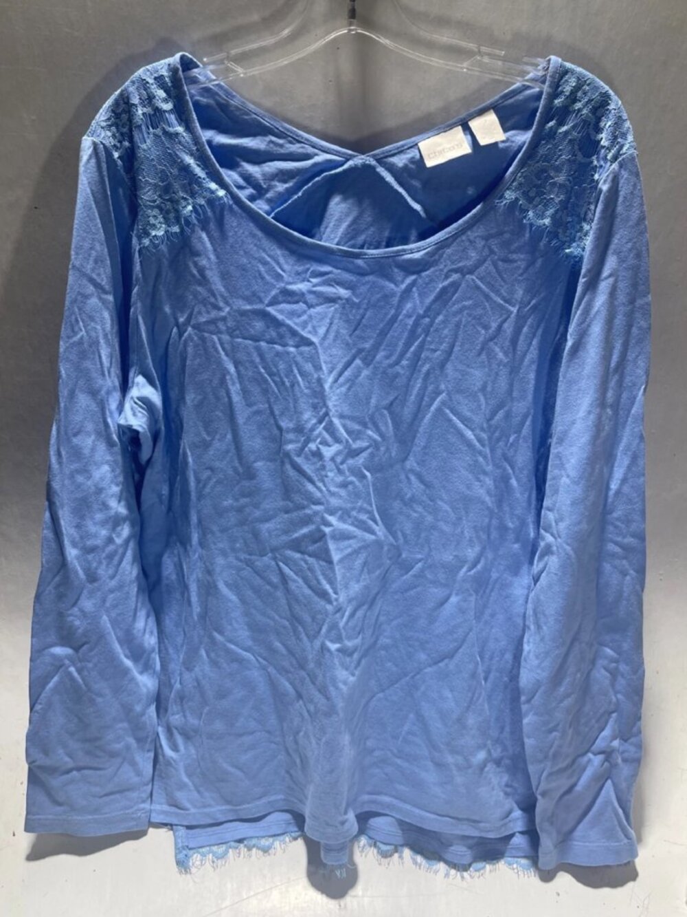 Women's Chico's Blue Long Sleeve Tee W/ Lace Trim Size 2
